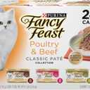 Fancy Feast Poultry and Beef Feast Classic Pate Collection Grain Free Wet Cat Food Variety Pack - (Pack of 24) 3 oz. Cans (EXP 07/01/27)