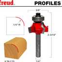 Freud Quadra-Cut Radius Rounding Over Bit with Perma-Shield Coating for Flawless Finish - 4 Cutters, 1/4" Shank Dia., 1/4" Radius, 2-3/16" Length - 34-110