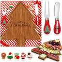 1 Set Mini Christmas Tree Cheese Board Set with Knives, Holiday Xmas Tree Cutting Board Wood Small Charcuterie Serving Tray Gift for Xmas Party Kitchen Decoration (Acacia Color)