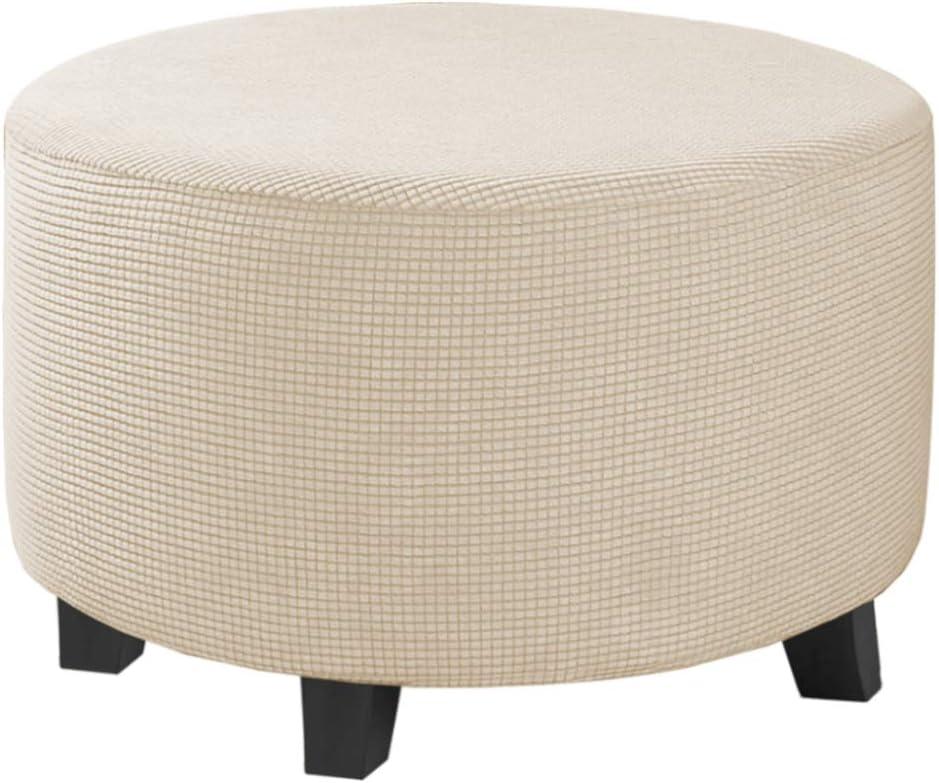H.VERSAILTEX Ottoman Cover Stretch Ottoman Slipcover Round Ottoman Storage Cover Folding Stool Covers Furniture Protector Cover for Footrest Ottoman Fit Dia 20" - 23", Natural