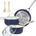 Pots and Pans Set, 7 Piece Nonstick Ceramic Cookware Set, Kitchen Induction Cookware Sets, Pots and Pans Non Stick with Oven Safe Handle, 100% PFOA Free, Blue (9.5" Skillet + 1.5QT Saucepan + 3QT Stockpot)