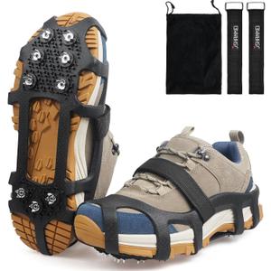 Ice Cleats for Shoes and Boots, Universal Non Slip Snow Cleats Spikes for Shoes with Straps, Anti Slip Crampons Slip-on Rubber Overshoe Flexible Footwear for Winter Hiking Walking Shoveling (X-Large(10-13 men/11.5-14 women))