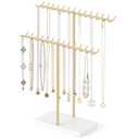 Mkono Necklace Holder Organizer Metal Jewelry Display Stand 2 Tier Bracelet Hanger Gold Tree Tower Rack for Storage Bangles and Earrings Gift for Women Bedroom Dressing Table Decor