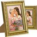 Upsimples 5x7 Picture Frame with Real Glass, Ornate Vintage 5 x 7 Photo Frames for Wall Decor or Tabletop Display, Gold, 2 Pack