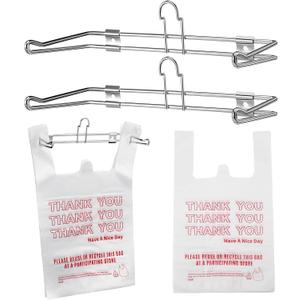 Lounsweer 2 Pcs Plastic Grocery Bag Holder with 50 Pcs Bags, T-shirt Sack Organizer Rack Hanging Holder, Storage Organization Accessories for Grocery Store Supermarket Restaurant Business
