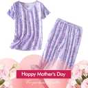 Inadays Womens Cotton Pajama Sets Short Sleeve Top With Capri Pants 2 piece sets for Women Summer Pajamas Lounge Set (Purple, XL)