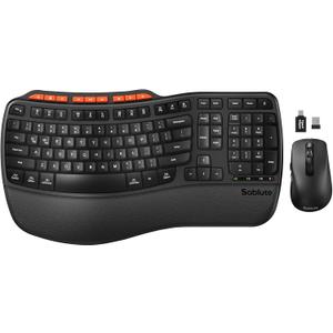 Ergonomic Wireless Keyboard And Mouse Combo, 2.4G Full Size Wave Key Board With Cushioned Palm Rest, Natural Typing, 3 DPI Adjustable Mouse, USB-A & C for Computer/Laptop/Mac/Tablet Sablute