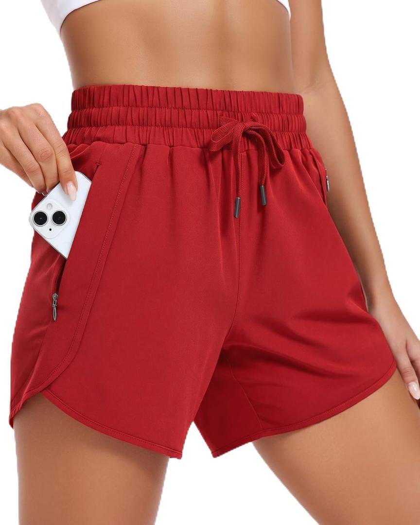 Women's 5"/7" Inseam Athletic Running Shorts with Zip Pockets Quick Dry Lightweight Workout Gym Shorts (Red, XL)
