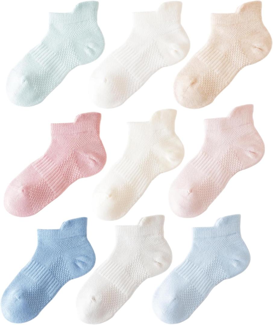 Girls Socks 9 Pairs Ankle Athletic Socks White Cotton Sock For Little Big Kids