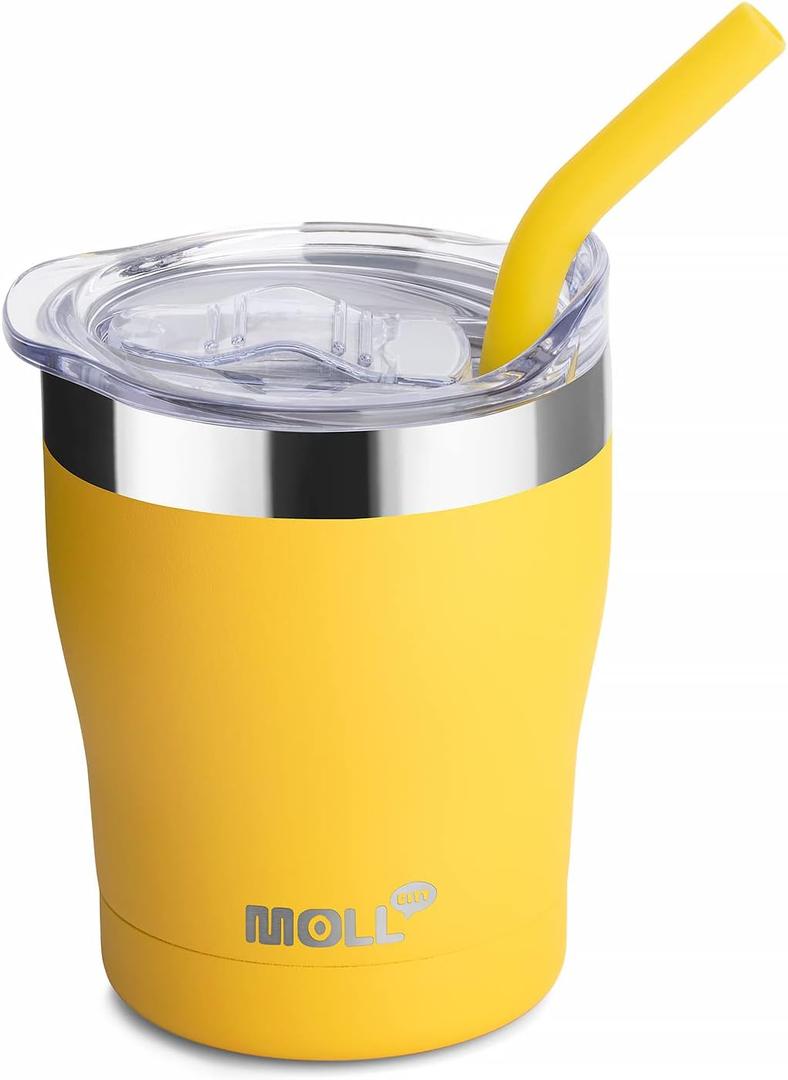 Kids Tumbler with Straw-9 oz Stainless Steel Double Wall Vacuum Insulated Tumbler Cup with Spill Proof Lid, Sweat-Free (Yellow)
