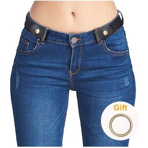 No Buckle Elastic Stretch Belts for Men and Women Black, Invisible Belts for Jeans Pants, Size L