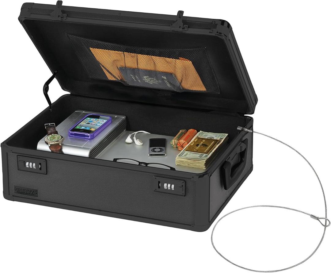 Vaultz Locking Storage Chest with Dual Combination Lock-Small Lock Box for Laptops, Tablets & Valuables, Lockable Storage Box with Code, Keyless Lockbox for Dorm, Home & Travel 19.25 x 6.5 x 13.5"