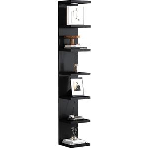 LitaEther Versatile 7 Tier Wall Shelf Unit,Black Lack Wall Shelf,Display Floating Shelf with LED Remote Control Light