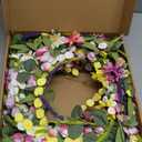 Yawwind 22 Inches Summer Wreaths for Front Door Spring Flower Wreaths Summer Door Wreath Colorful Wildflower Wreath with Daisy Lavender for Window Indoors Outdoor Decor