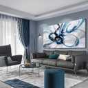 yiijeah Modern Large Abstract Wall Art - Bright and Bold Line Design - Blue and White Canvas Picture Artwork Wall art for living room and office Oversized Abstract wall Decor 58"L x 29"W, Blue