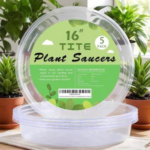 5 Pack Clear Plant Saucer Heavy Duty Sturdy Drip Trays for Indoor and Outdoor Plants (16 inch)
