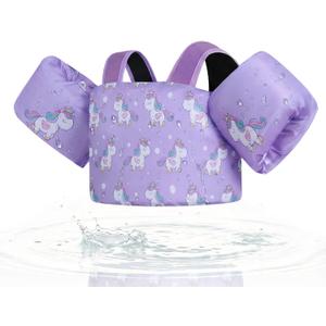 Gogokids Toddler Swim Vest for Kids 24-66 lbs, Swimming Pool Floats Vest[CPC Certified & Adjustable Fit] Toddler Arm Floaties Swim Jacket Water Wings for Beach Puddle Pool Jumper Boys Girls 1-6 Years (Purple Unicorn)