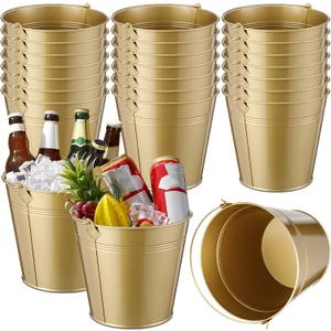 Didaey 24 Pcs Metal Beer Bucket Bulk Ice Bucket Ice Pails with Handle Champagne Soda Party Beverage Chiller for Summer Picnic Pool Wedding Party Supplies Wine Champagne Bar (7.1 x 6.5 x 5.1", Gold)