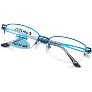 LianSan Metal Zero Top Progressive Multifocus Reading Glasses - for Women Half-Rim Blue Light Blocking Readers Clear Top Blue 2.00