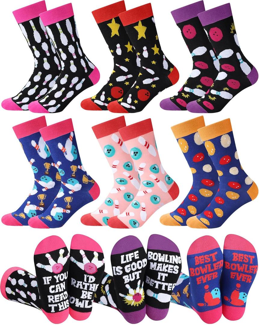 Patelai 6 Pairs Funny Bowling Socks Gifts for Women Novelty Bowling Accessories Christmas Gifts for Bowlers Women Female