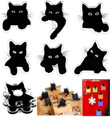 Acellegic 12 Pack Cat-Shaped Magnetic Chip Clips Cute Black Cat Food Bag Clips Funny Magnets for Snack or for Use on The Fridge, Kitchen Organization and Home Use, Remove Protective Film