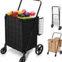 HABUTWAY Grocery Cart on Wheels with Removable Liner, Folding Shopping Cart, Heavy Duty Shopping Carts for Groceries, 360 Rolling Laundry Cart, Lightweight Trolley for Seniors 220lb Capacity Black