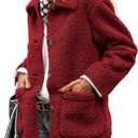 PRETTYGARDEN Women's Winter Faux Fur Coats Long Sleeve Lapel Button Down Pockets Fleece Sherpa Jacket Casual Trendy Outerwear (Medium, Jujube Red)