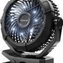 Gaiatop Portable Camping Fan with LED Lantern, 360Rotation and Clip on for Desk, 4000mAh USB Rechargeable Battery Powered, Digital Display and Hanging Hook for Tent Outdoor Travel Bedroom Black