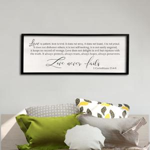 Comurdyo Love Is Patient, Kind Wall Art Decor - 40" X 15" Master Bedroom Above Bed Sign - 1 Corinthians 13 Bible Verse Scripture Christian Religious Family Wall Hanging (Brown)
