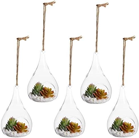 Juvale Teardrop Hanging Glass Terrarium - Air Plant Holder & Succulent Planter - Tea Light Candle Holder & Glass Globe for Air Plants - Pack of 5-3 x 5.5 in