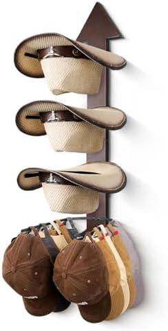 HYDERMUS Cowboy Hat Holder Rustic Wood Arrow Design Hat Organizer 4 Pieces Cowboy Hat Rack Western Decor Hat Storage Hanger for Display and Organization Walnut