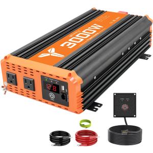 3000W Inverter 12V DC to 110V AC Converter for Home, RV, Truck, Off-Grid Solar Power Inverter with Built-in 5V/2.1A USB, AC Hardwire Port, Remote Controlle
