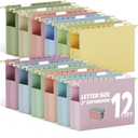 Ansook Letter Size Hanging File Folders Extra Capacity,Heavy Duty 2" Expansion File Folders Hanging with Tabs,Plastic File Cabinet Folders,12 Pack Pastel Desk File Organizer Folders for Office Home