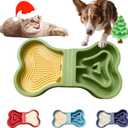 LittleEdenOutpost Bone Slow Feeder Bowl for Dogs Cats - 2-in-1 Lick Mat & Water Dish with 6 Non-Slip Pads, Food-Grade PP & Silicone Pet Bowl for Anti-ChokingFun FeedingAnxiety Relief (Green)