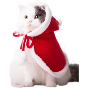 ANIAC Pet Christmas Costume Poncho Cape with Hat Santa Claus Cloak for Cats and Small Dogs Red Christmas Dog Costume Holiday Cat Outfit (Small)
