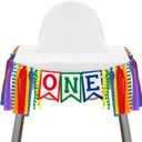 VitalCozy Birthday High Chair Banner Garland cartoon Decorations birthday Party Highchair Banner With Ribbon Fabric for Gender Neutral Highchair Decor (Street Theme,Colorful)