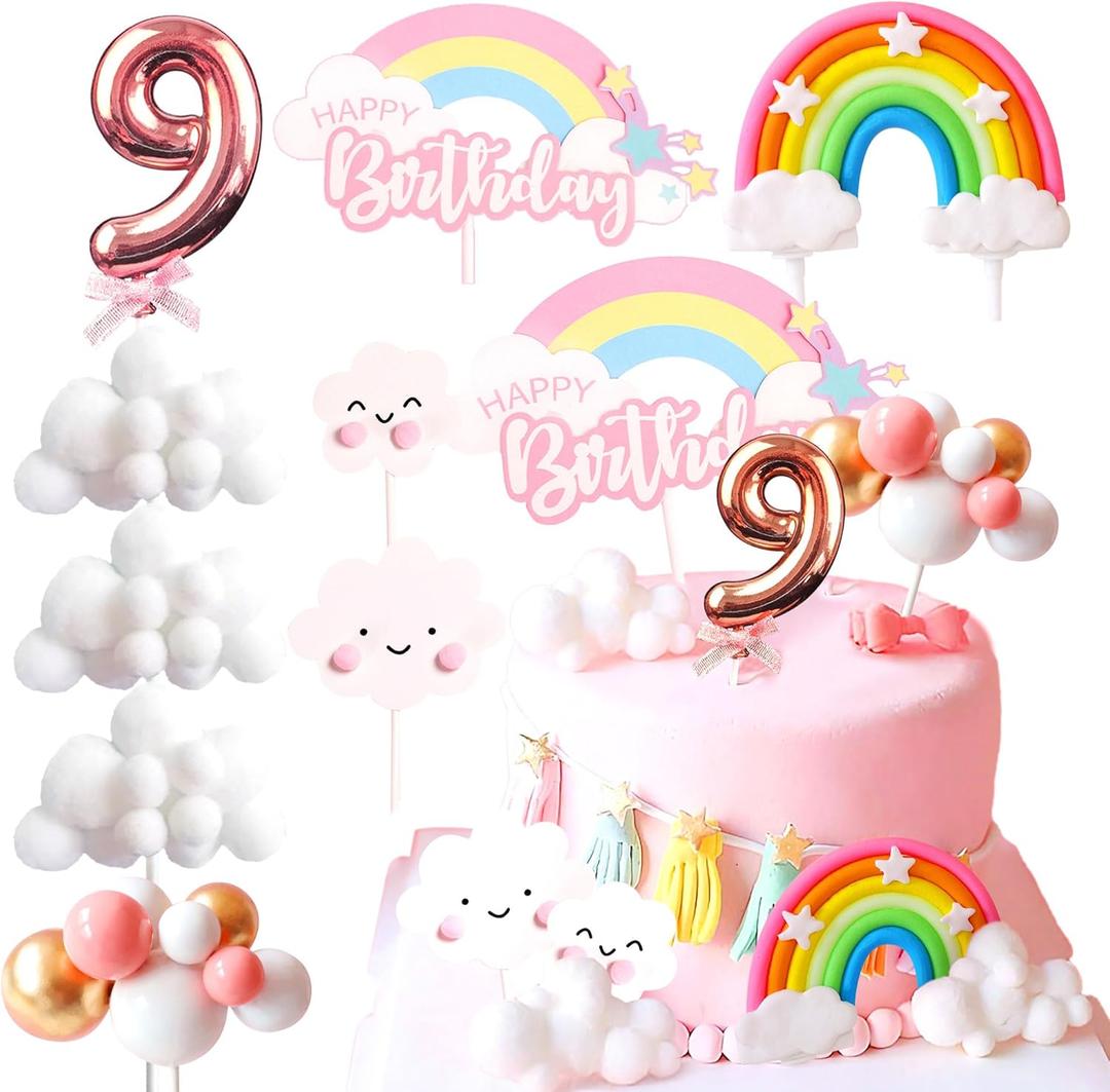 LaVenty Pink On Cloud 9 Cake Decoration On Cloud 9 Birthday Cake Topper 9th Birthday Cake Decoration 9th Bday Party Supplies Clouds Cake Toppers