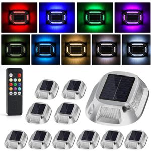 VOLISUN Solar Driveway Lights Dock Deck Lights with Remote 12 Pack,9 Colors in 1 Led IP67 Waterproof Outdoor Warning Step Lights for Driveway Sidewalk Pathway RGB