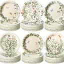 60 Pcs 7 Inch Vintage Wildflower Paper Plates Retro Flower Plant Herb Decorations Tableware Butterfly Dinnerware Decoration for Spring Summer Garden Home Picnic Decoration Supplies (Green)