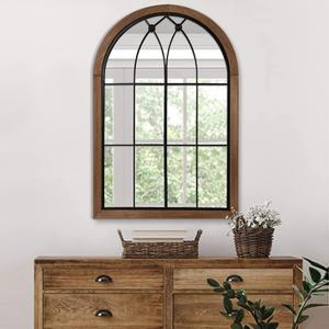 blue page Arched Mirror, Farmhouse Wall Decor, Rustic Wood Framed Accent Mirror Like Window for Bathroom Vanity, Bedroom, Entryway, or Living Room (36"L x 24"W)