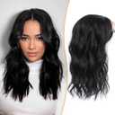 PANEWAY Wavy Curly Natural Black Clip In Hair Topper - 16Inch Add Hair Volume Synthetic Wiglets