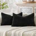 MIULEE Pack of 2 Lumbar Couch Throw Pillow Covers 20x12 Inch Black Modern Boho Accent Decorative Pillow Covers Soft Chenille Farmhouse Cushion Covers for Home Decor Bed Sofa Living Room