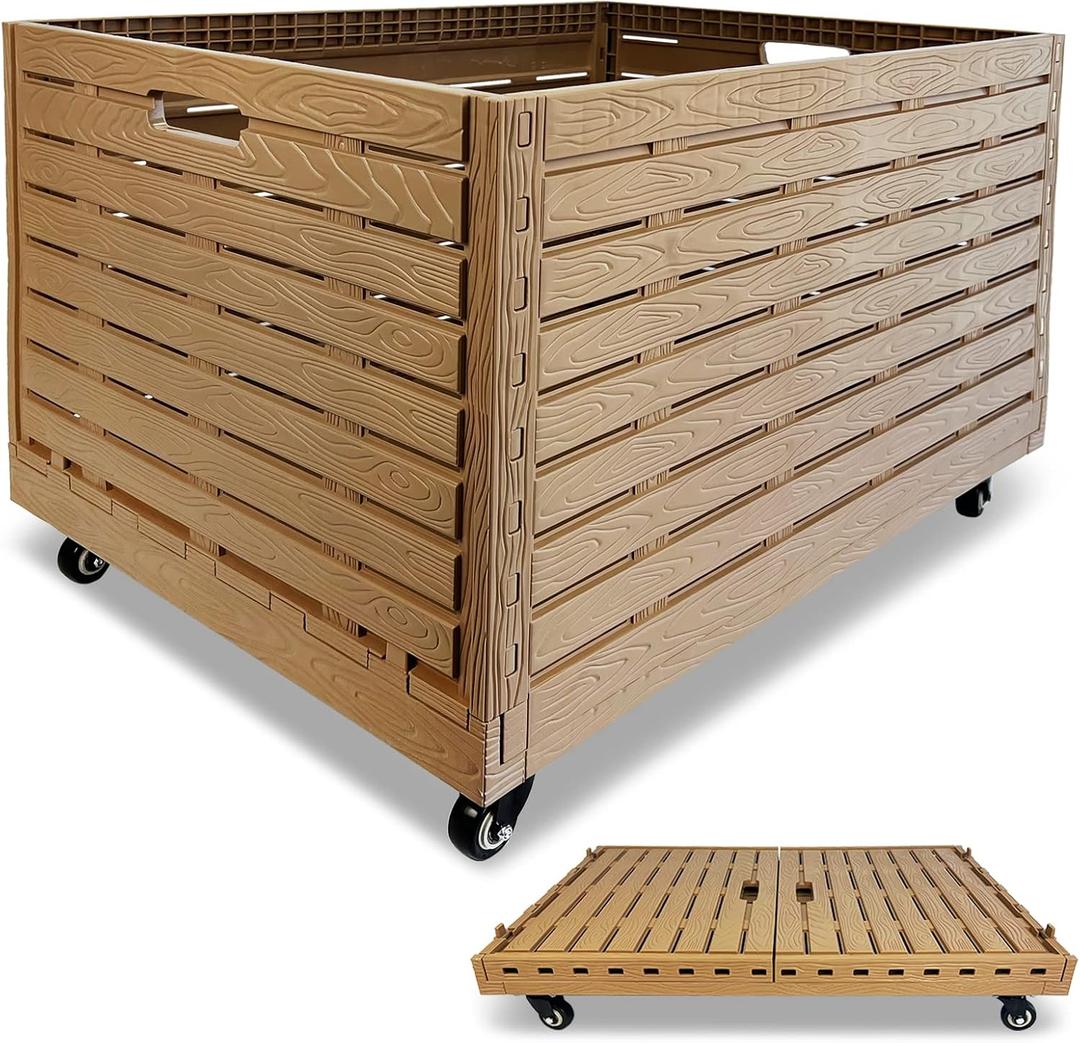 Collapsible Rolling Crate on Wheels, 440lbs Capacity Foldable Storage Bins Heavy Duty Plastic Furniture Moving Dolly Cart for Travel Shopping Luggage Office Use with Removable 360 Rotation Wheels