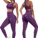 3 Piece Workout Sets for Women Butt Lifting Leggings with High Impact Sports Bra Gym Shorts (Purple, XXL)