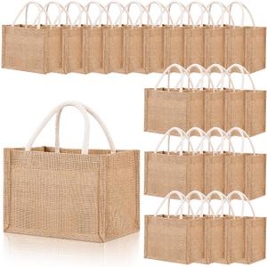 Cunno 24 Pcs Burlap Tote Bag Mini Jute Reusable Waterproof Bag with Handles Small Blank Canvas for Wedding Beach DIY Gift(Classic,9.06 x 6.3 x 5.12)