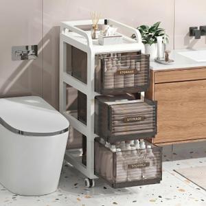 Bathroom Storage with Drawers, 11.8" Wide Slim Cabinet with Wheels