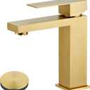Tohlar Gold Bathroom Faucet, Brushed Gold Faucet for Bathroom Sink, Gold Single Hole Bathroom Faucet Modern Single Handle Vanity Basin Faucet with Overflow Pop Up Drain Stopper and Water Supply Lines
