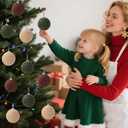 JOICEE 9 Pcs Boho Christmas Ball Ornaments Set, Jute Rope Hanging Balls Neutral Rustic Ornaments Christmas Ball Decoration for Xmas Tree Wreath Garland Party Farmhouse Decor(Green, Linen,Dark Brown)