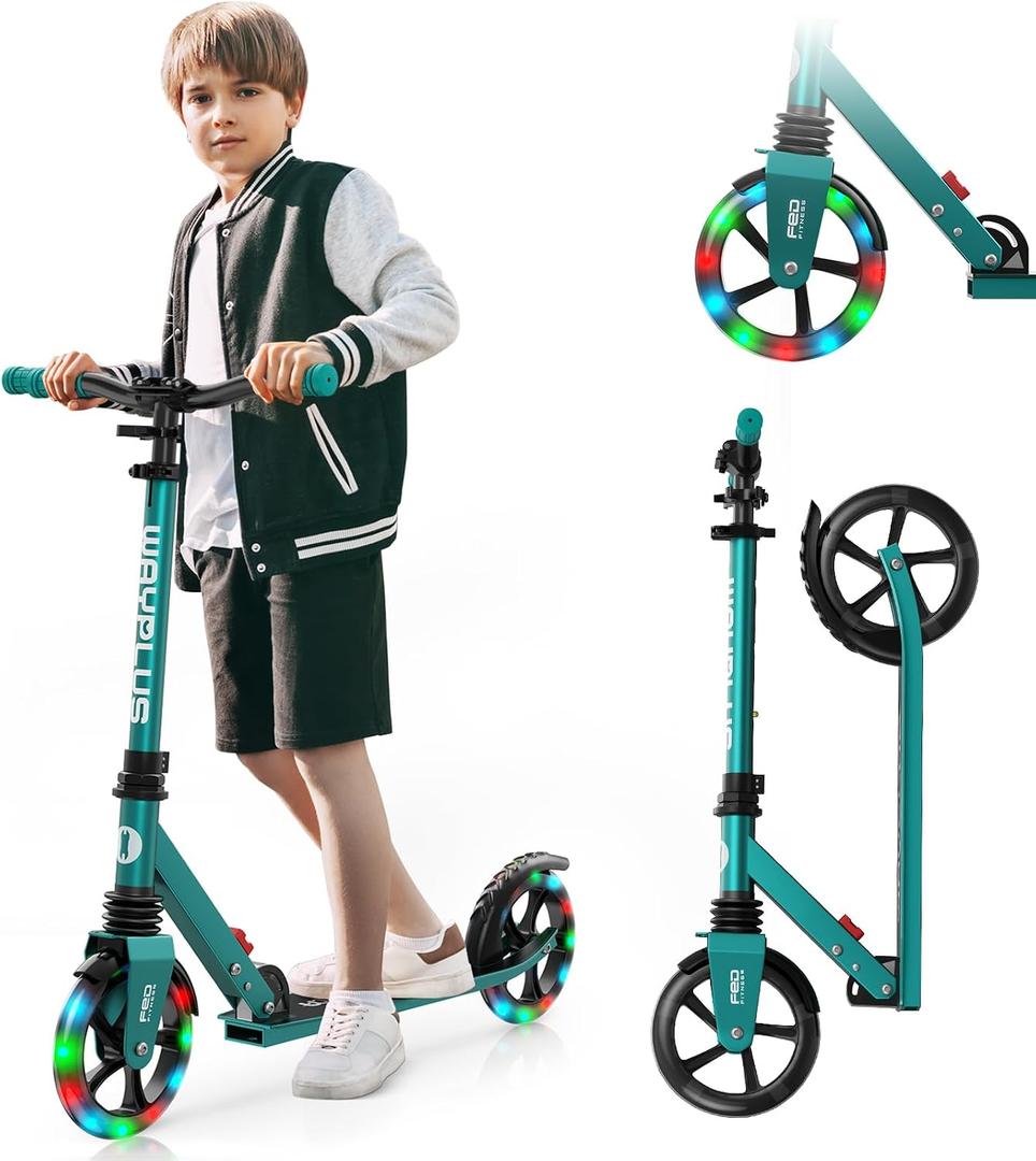 WAYPLUS KS1 Kick Scooter for Ages 6+,Kid, Teens & Adults. Max Load 240 LBS. Foldable, Lightweight, 8IN Big Wheels for Kids, Teen and Adults, 4 Adjustable Levels. Bearing ABEC9 FED Fitness