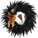 Black Wreaths for Front Door, 26inch Door Wreath, There is a Golden Bow on This Wreath, for Wall, Window, Door, Garden and Offices Decor. (Black)